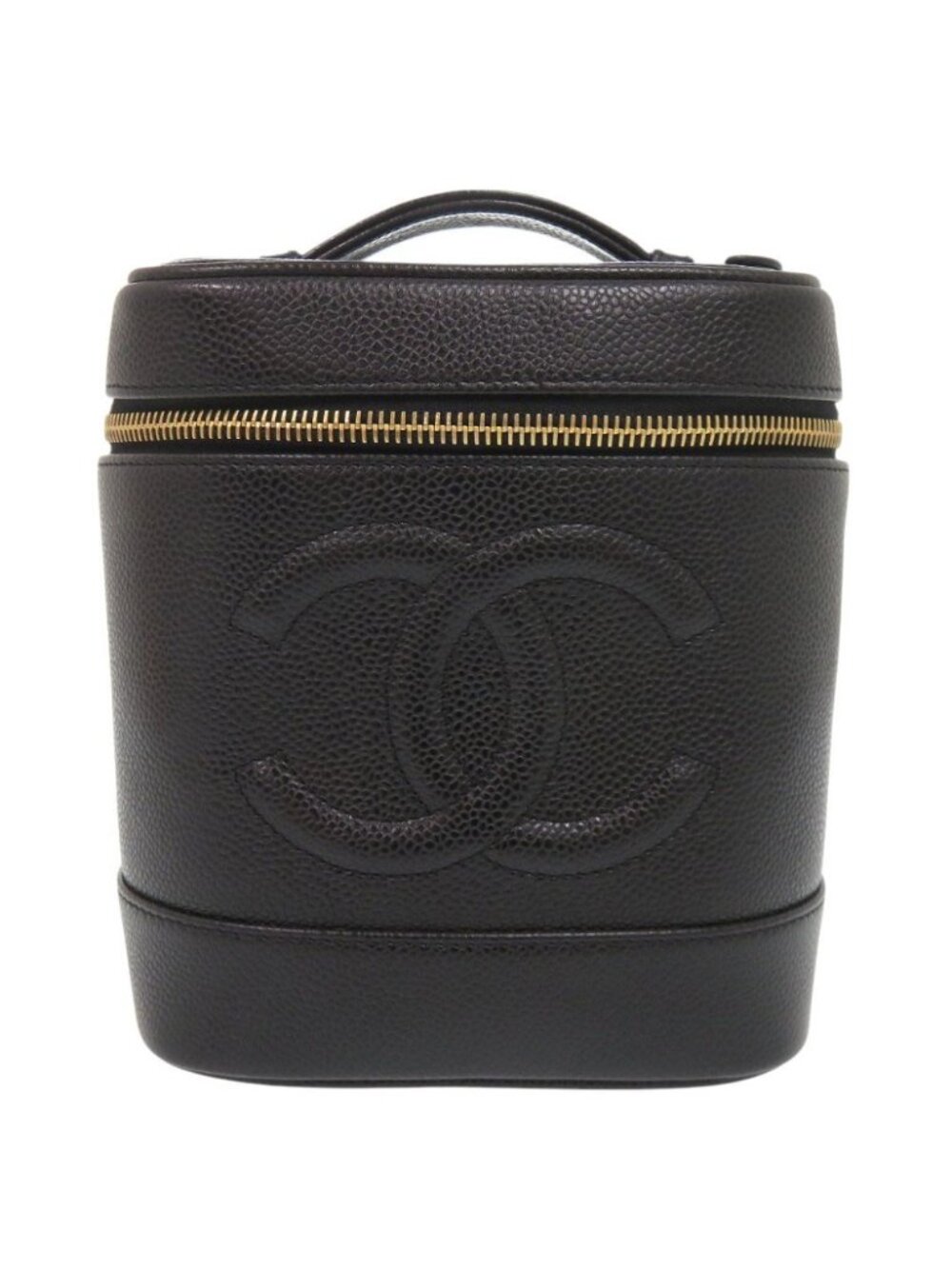 Chanel CC Logo Caviar Leather Black Gold Vanity Makeup Pouch